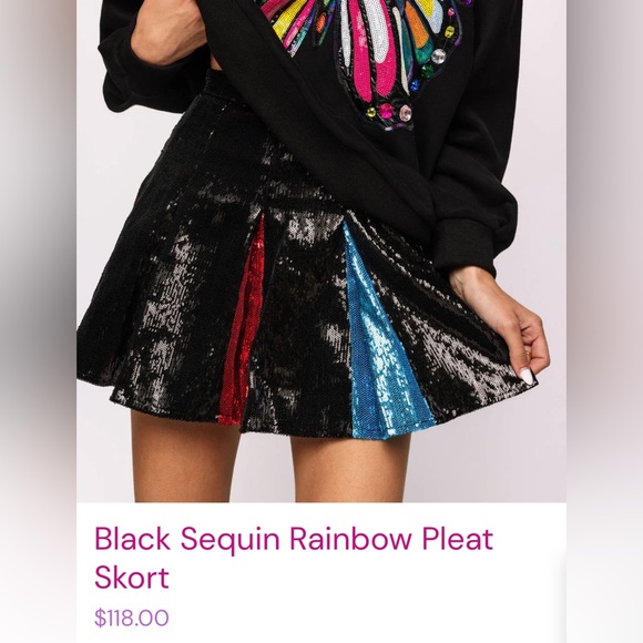 New! QUEEN OF SPARKLES Rainbow Sequin Pleated Mini Skort - Picture 7 of 11